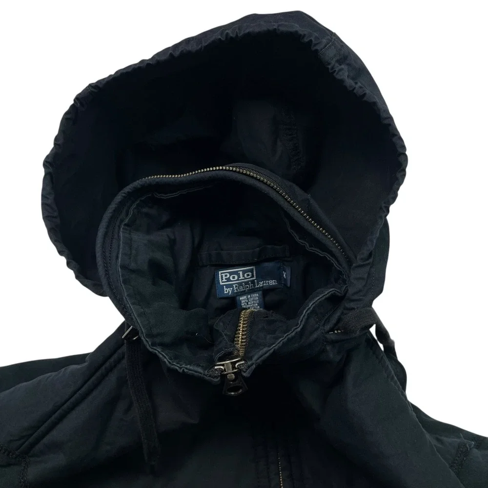 VTG Polo Ralph Lauren Men's Fleece Zip Jacket Black Optional Hood Nautical‎ M
